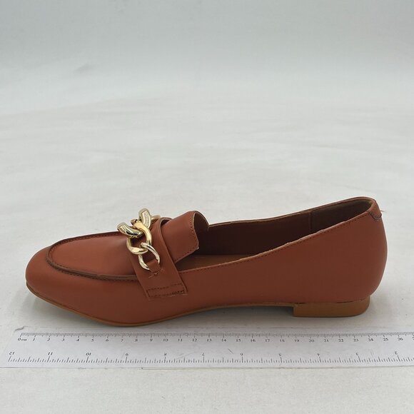 FYS Brown Closed Toe Loafer Flats No Heel Loafers with Gold Chain Walking Shoes - Picture 3 of 8